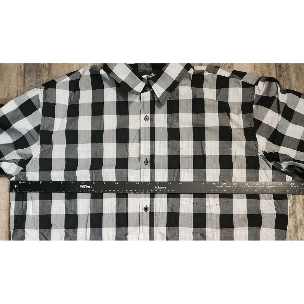 Coastal Button Down Shirt Mens XXL Black White Plaid Short Sleeve Buffalo Check - Picture 3 of 6